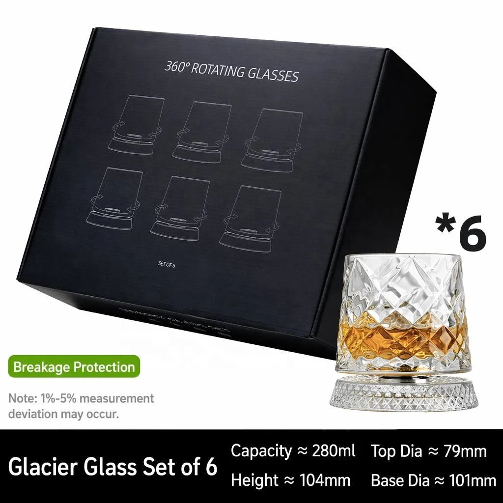 Diamond Crystal Rotating Whiskey Glass Set in Black Box, 2-6 Pieces - image 2