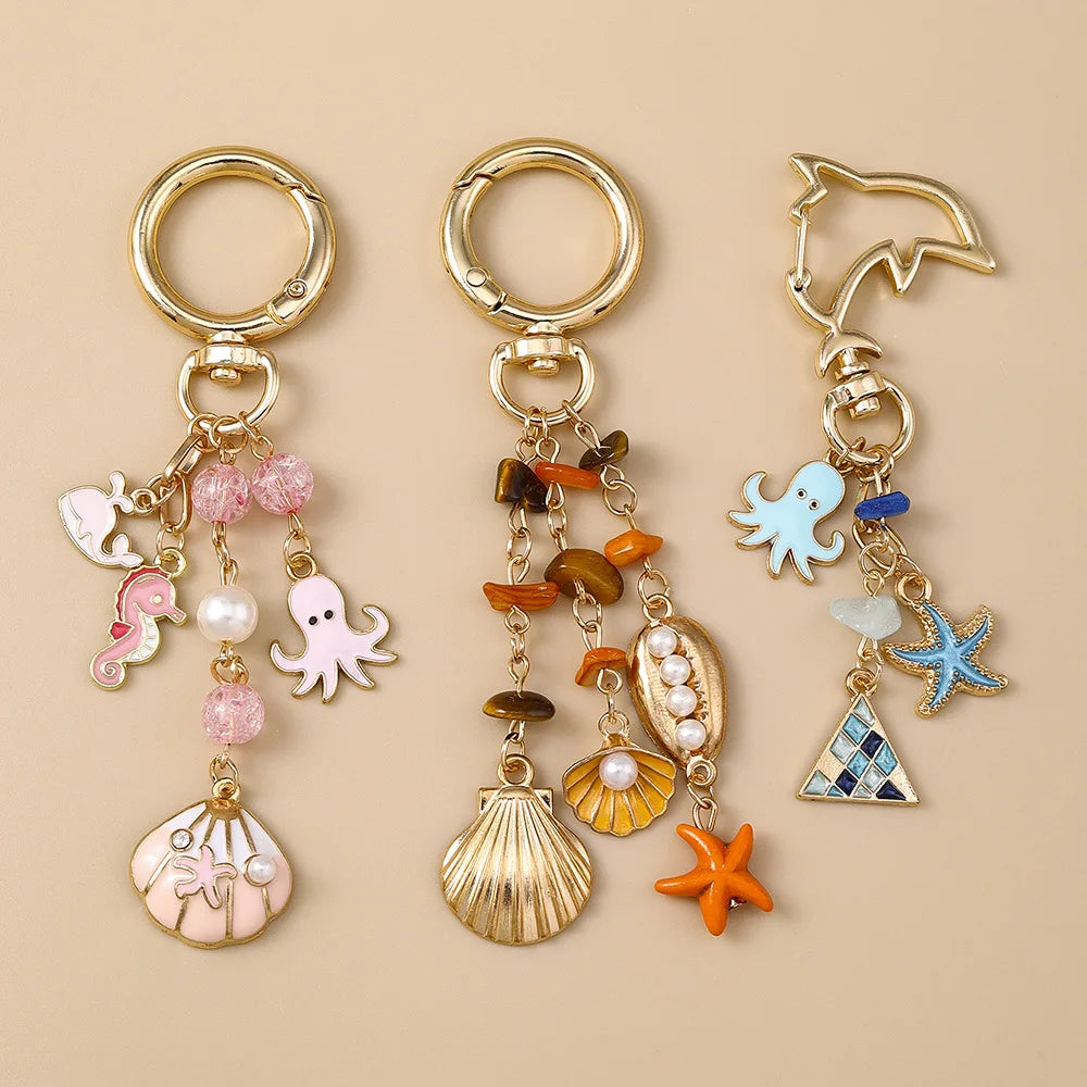 Starfish, Seahorse and Octopus Beach Keychain with Pearl Beads - image 3