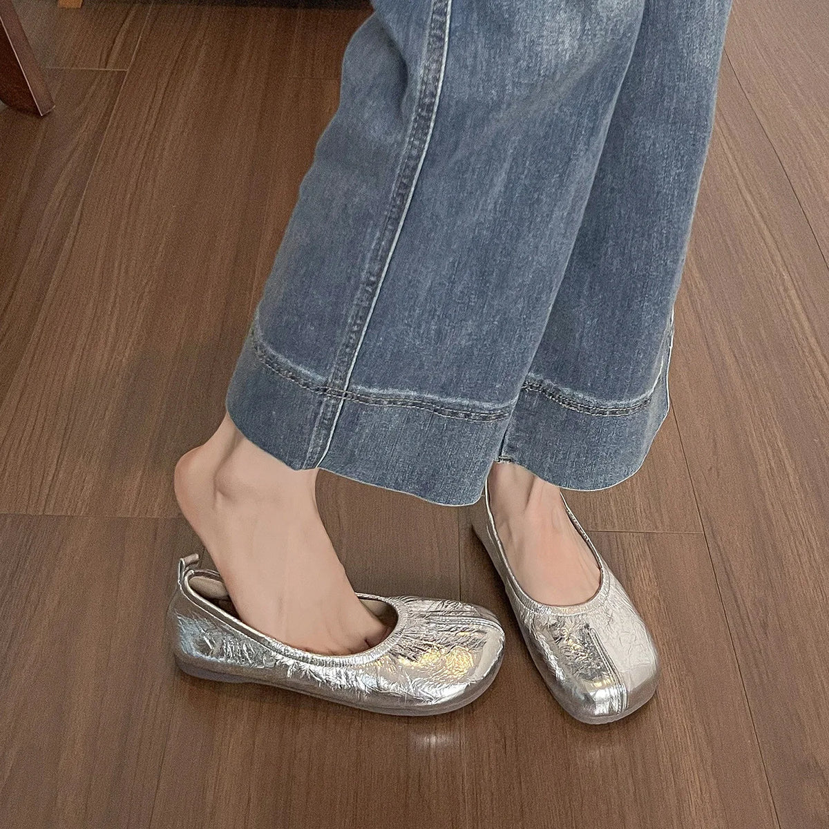 Plus Size 35-43 Women Split Toe Tabi Ballet Flats Soft Leather Foldable Casual Daily