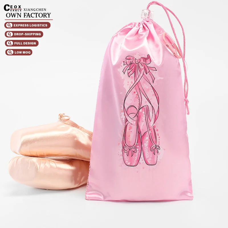 Pink Drawstring Ballet Shoe Bag for Dance Shoes, 30 x 16 cm