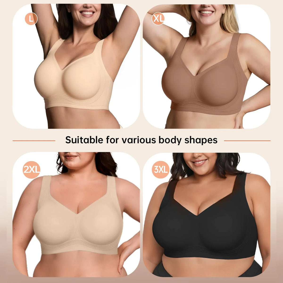 Women's Wireless Soft Support Jelly Bra Plus Size Seamless Invisible Underwear Push-Up