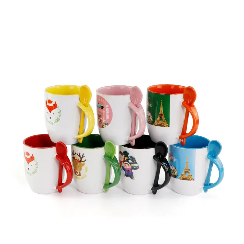 Colored 11 oz Ceramic Sublimation Blank Coffee Mug with Spoon - image 3