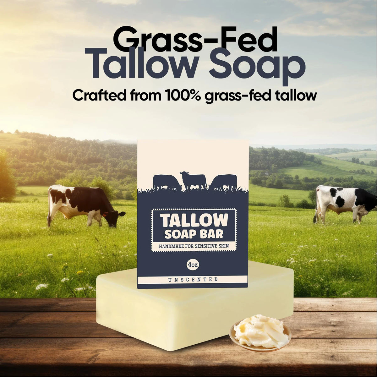Unscented Grass-Fed Beef Tallow Soap Bar for Face and Body - image 2