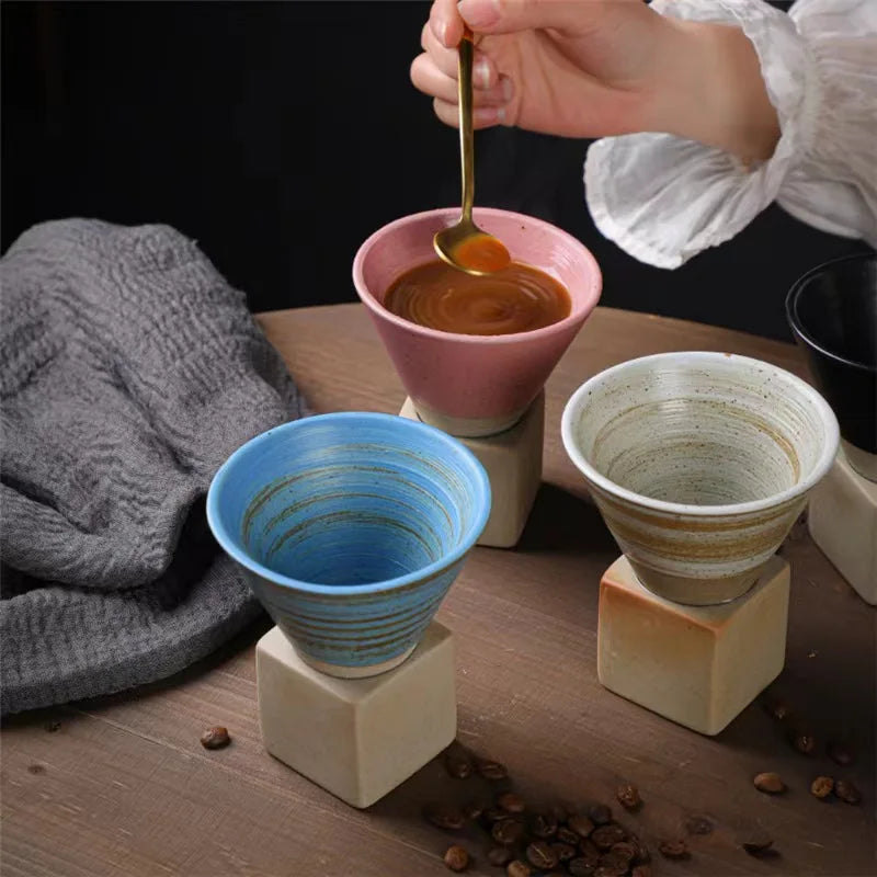 80 ml Retro Stoneware Espresso Cup with Base, Japandi Glaze - image 6