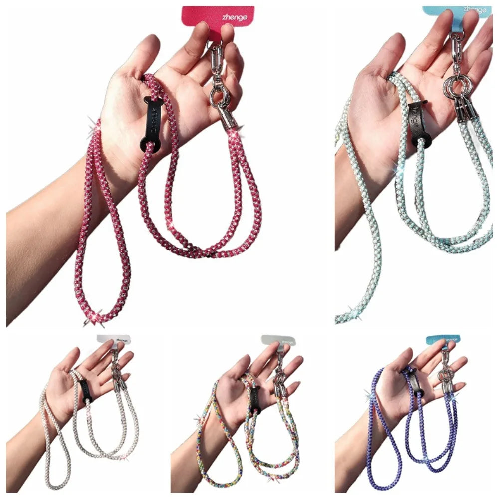Hanging Cord Glitter Rhinestone Phone Lanyard Long Style Crossbody Chain Mobile Phone
