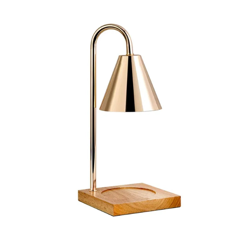 Wood Base Candle Warmer Lamp with Metal Shade, 2700K Warm Light