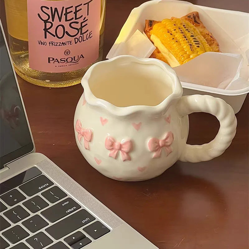 Handmade Ceramic Bow Mug with Irregular Shape, 350 ml - image 6