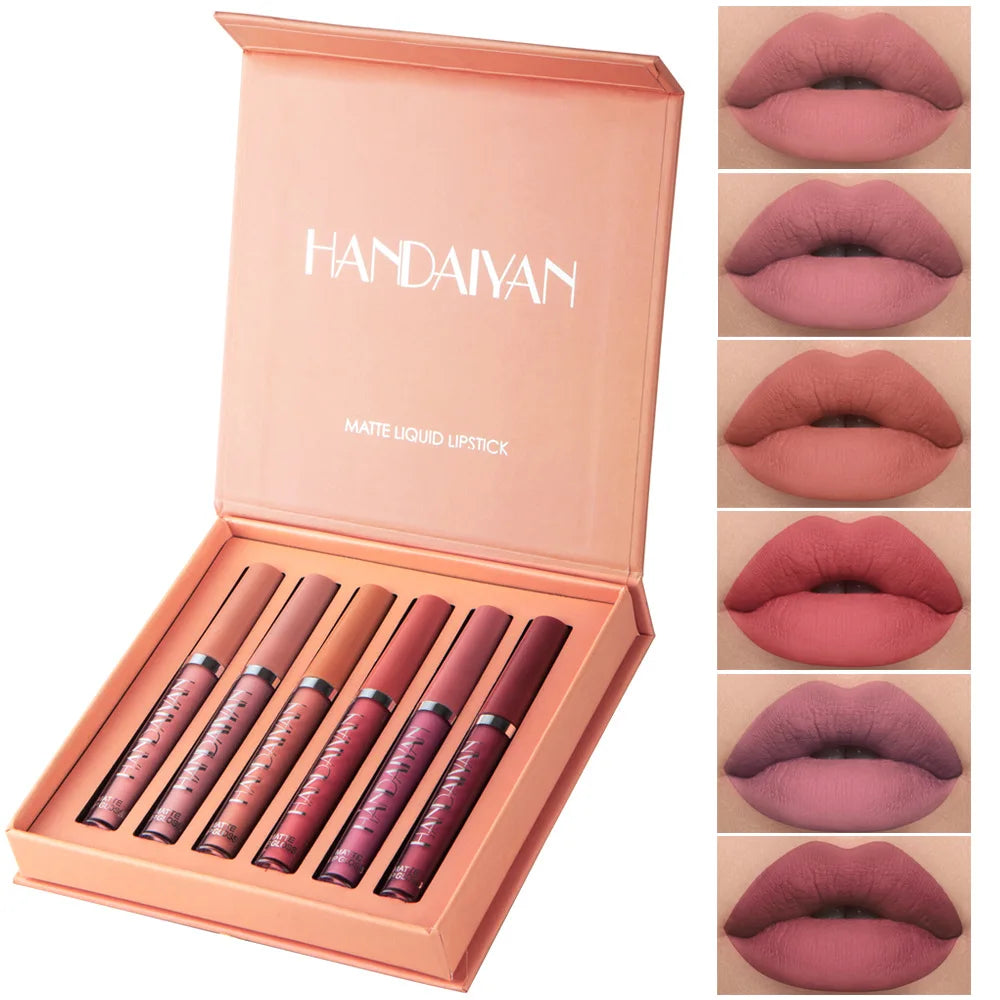 Matte Lip Glaze Set, 6 Shades, Beeswax Gel Tint, Non-Stick Cup - image 7