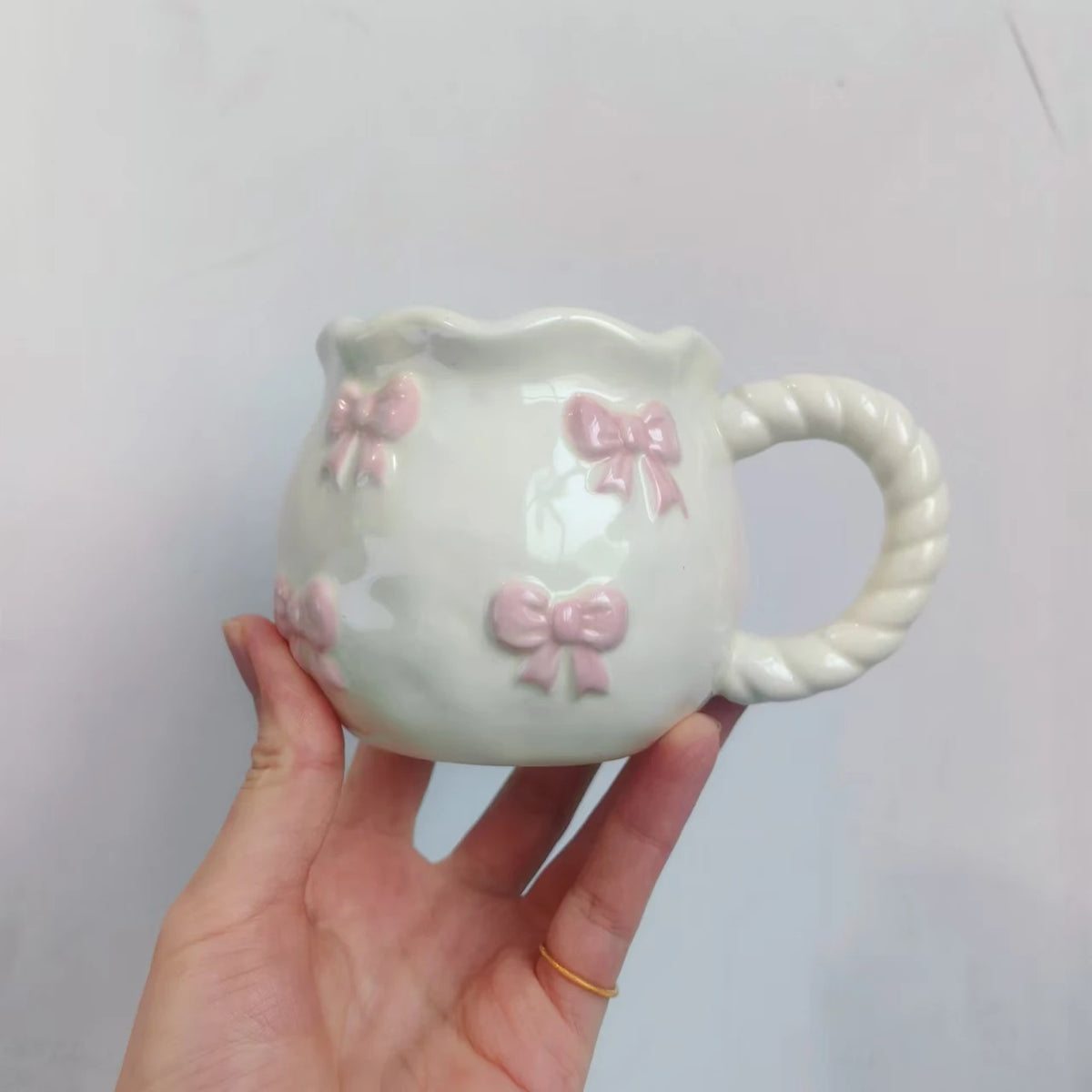 Handmade Ceramic Bow Mug with Irregular Shape, 350 ml - image 7