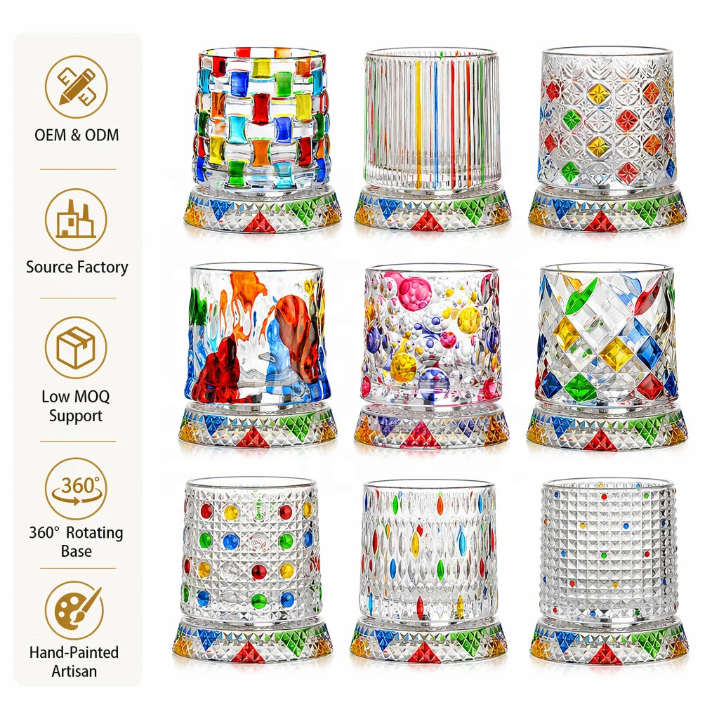 All-Over Hand-Painted Spinning Crystal Tumbler for Home Bar