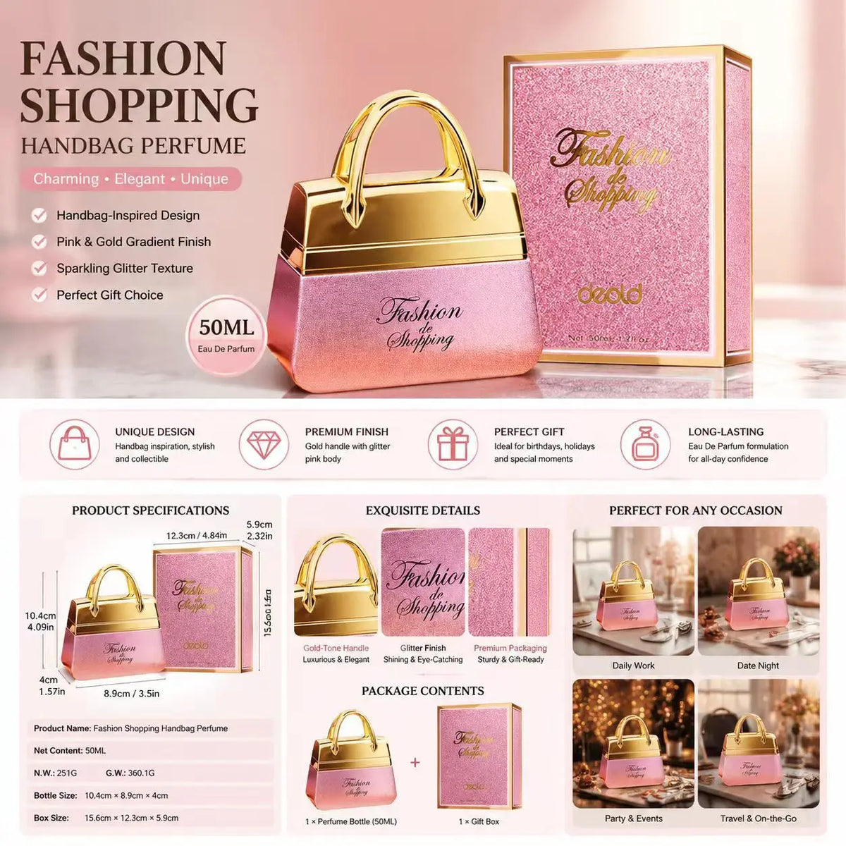 Rose Perfume Body Spray in Square Bottle, 50 ml - image 2