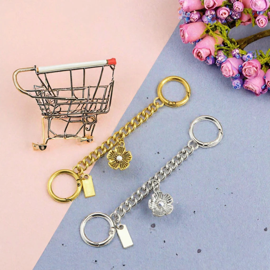 Flower Metal Chain Bag Charm Keychain Fashion Women Handbag Pendant Decor Gift