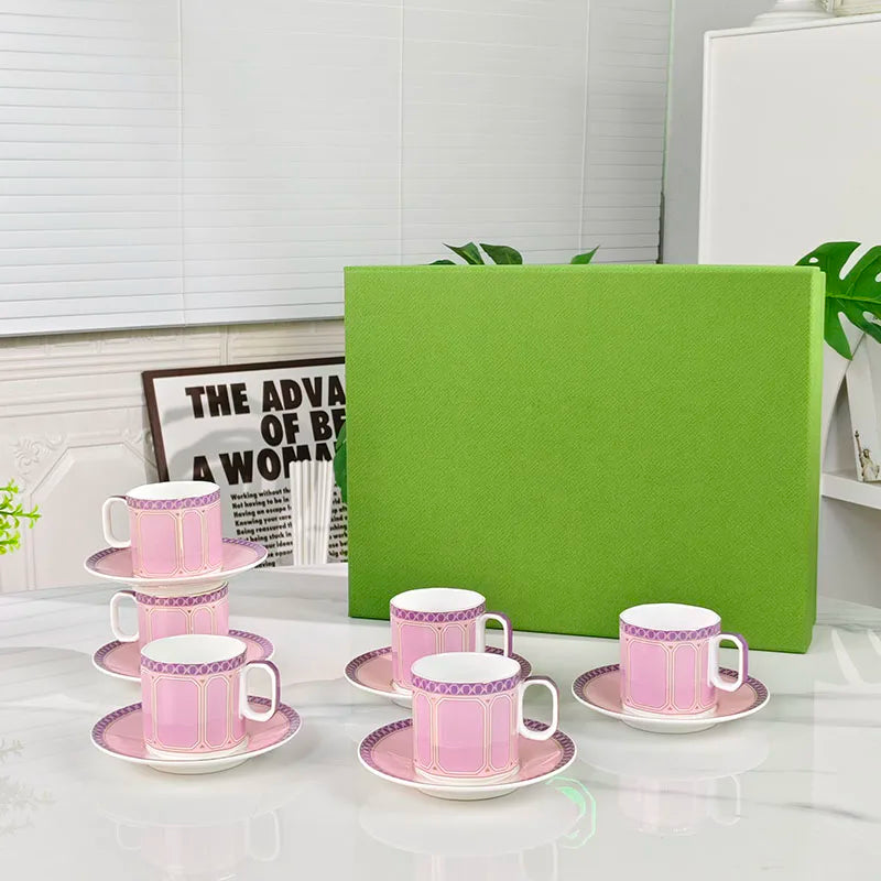 Geometric Bone China Espresso Cup Set, 6 Cups and 6 Plates, 80 ml - image 3