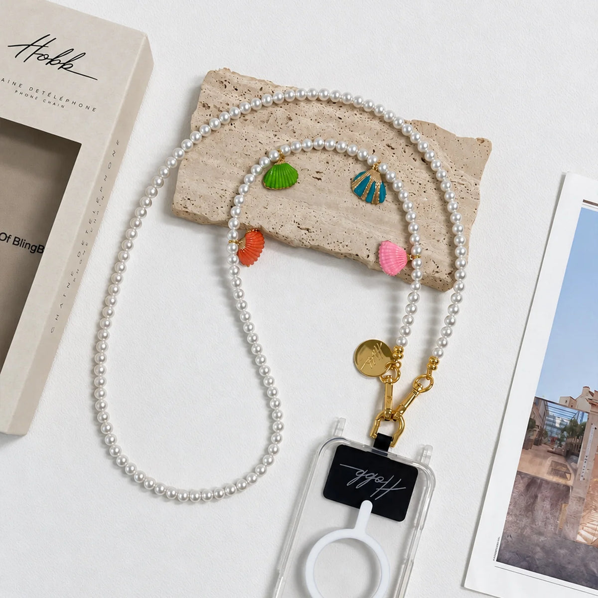 New Phone Strap Women French-Style Elegant Light-Luxury Shell Pearl Beaded Chain