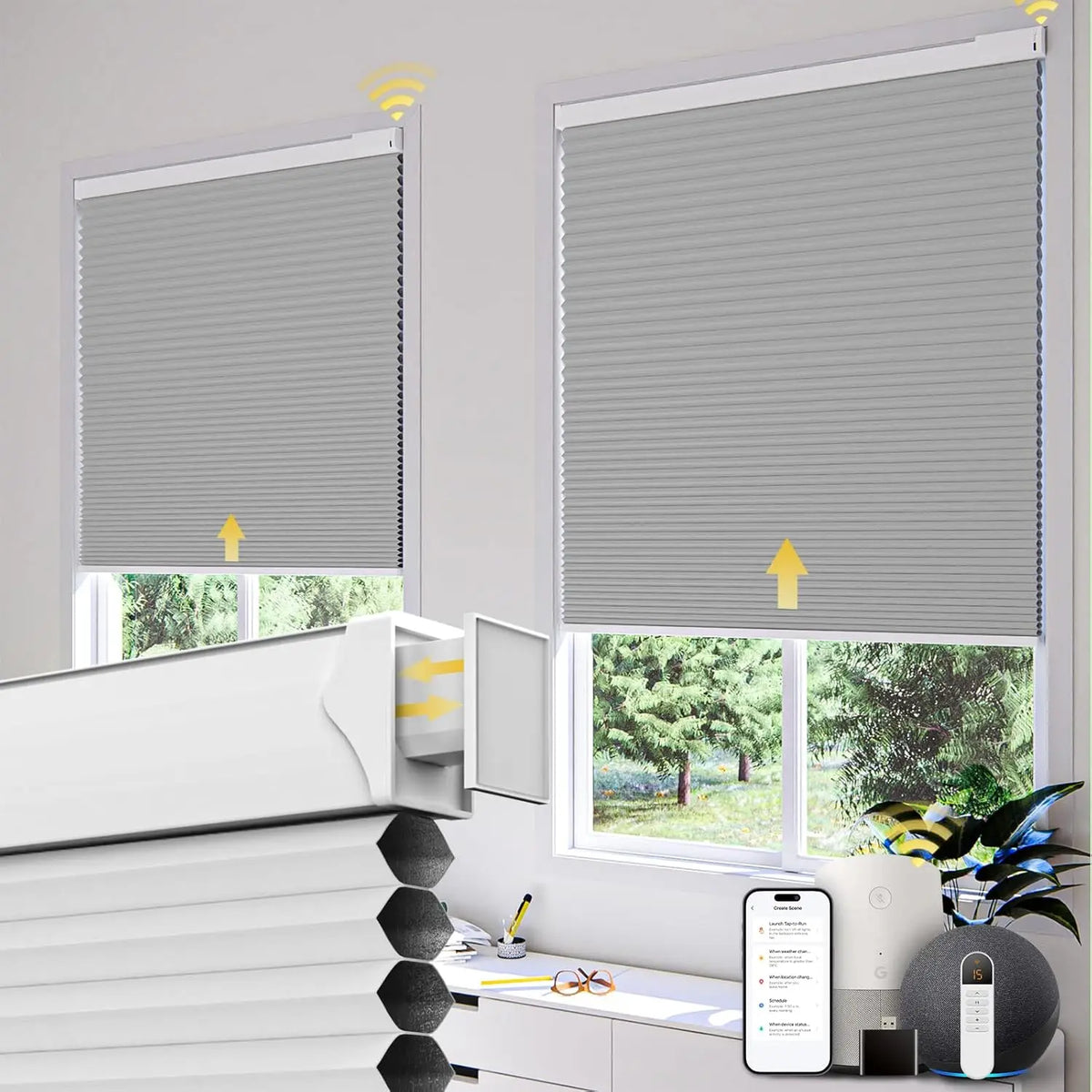 Motorized Blackout Cellular Shades, Battery and Solar, No Drill - image 10