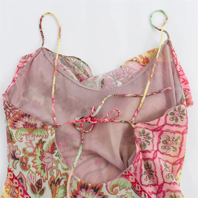 Floral Chiffon Suspender Maxi Skirt with Open Back, Resort Style - image 6