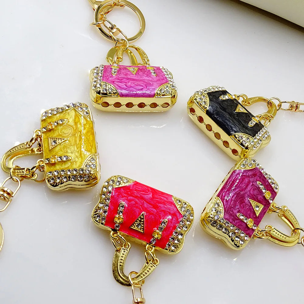 Enamel Mini Bag Keychain Charm with Rhinestones and Cloud Pattern - image 4