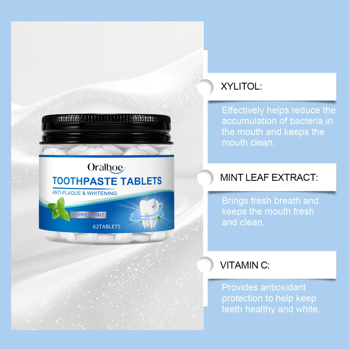 Toothpaste Tablets-Strawberry Kiwi Flavor, Nano Hydroxyapatite Chemical Formula, Fluoride