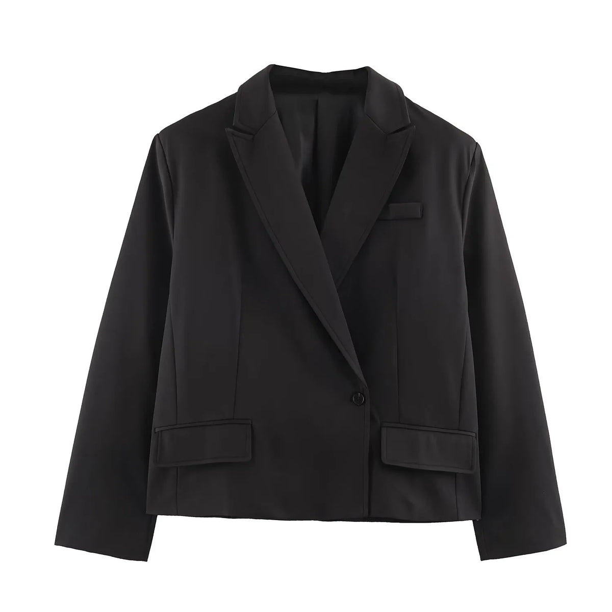 Minimalist Loose-Fit Cropped Blazer with Lapels, Long Sleeve, XS–L