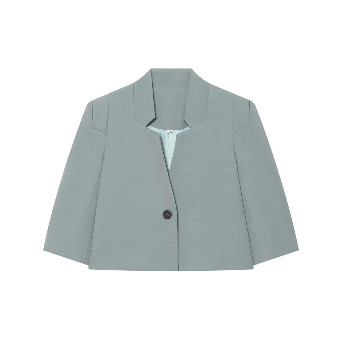 Summer Short-Sleeve Cropped Blazer with Stand Collar, XS–L