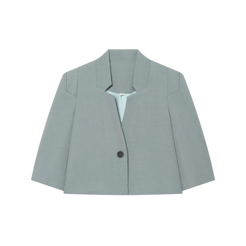 Summer Commuter Style Stand Collar Short Sleeve Single Button Cropped Blazer 1967586