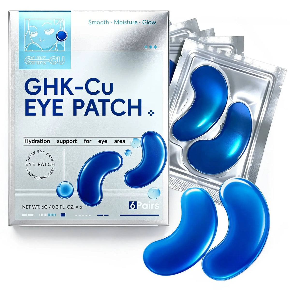 GHK-Cu Blue Copper Peptide Hydrogel Eye Patches 6 Pairs Under Eye Mask Hydrating Firming