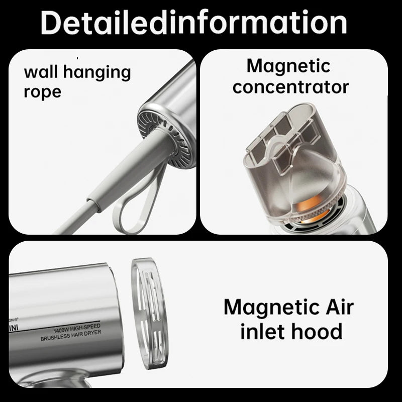 1400W Mini Travel Hair Dryer with Concentrator and Diffuser - image 4
