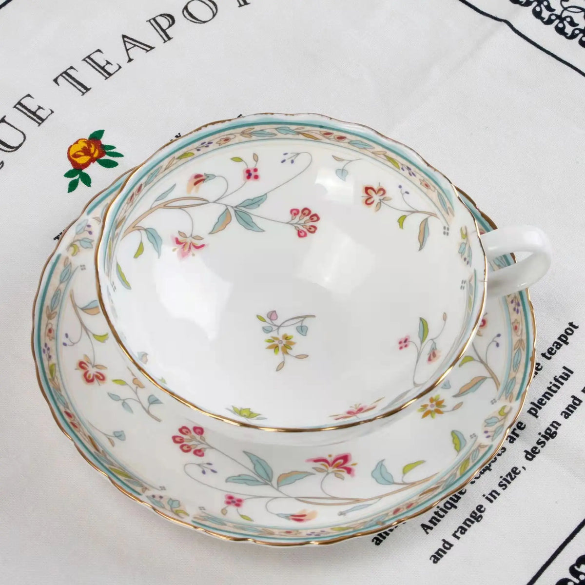 Vintage Floral Bone China Teacup and Saucer Set, 200 ml - image 6