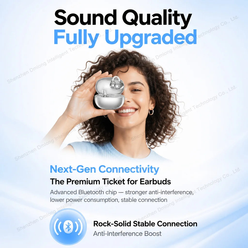 J70 Lightweight Clip on Earbuds Touch Control Hifi Sound TWS Wireless Open Ear True