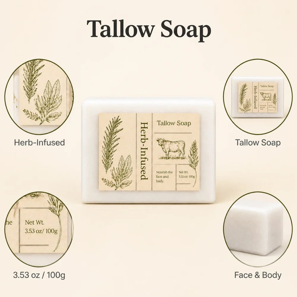 Handmade Herb Infused Tallow Soap 100g Natural Beef Tallow Bar Soap Nourishing Face Body