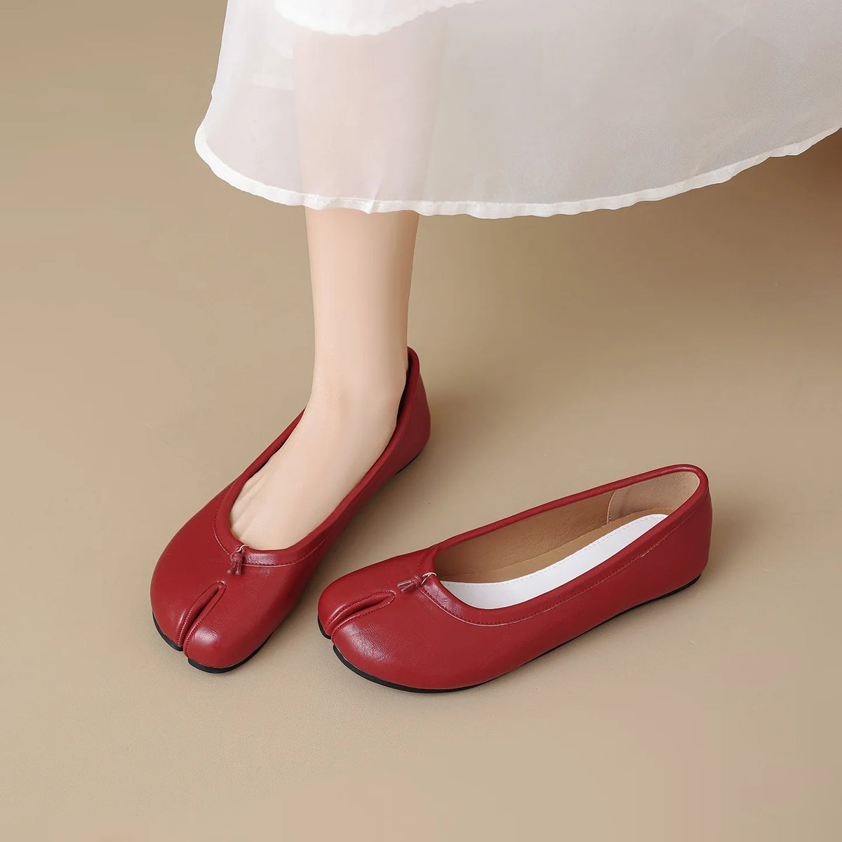 Foldable Microfiber Leather Split-Toe Tabi Ballet Flats, EU 35–43