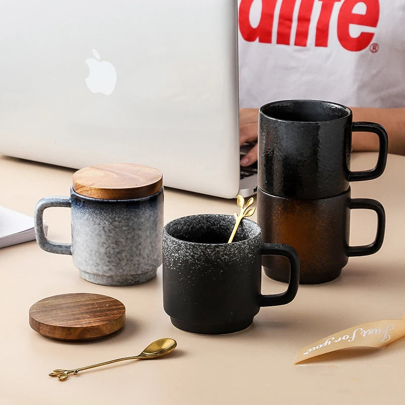 Stackable Vintage Ceramic Coffee Mug with Optional Wooden Lid - image 2