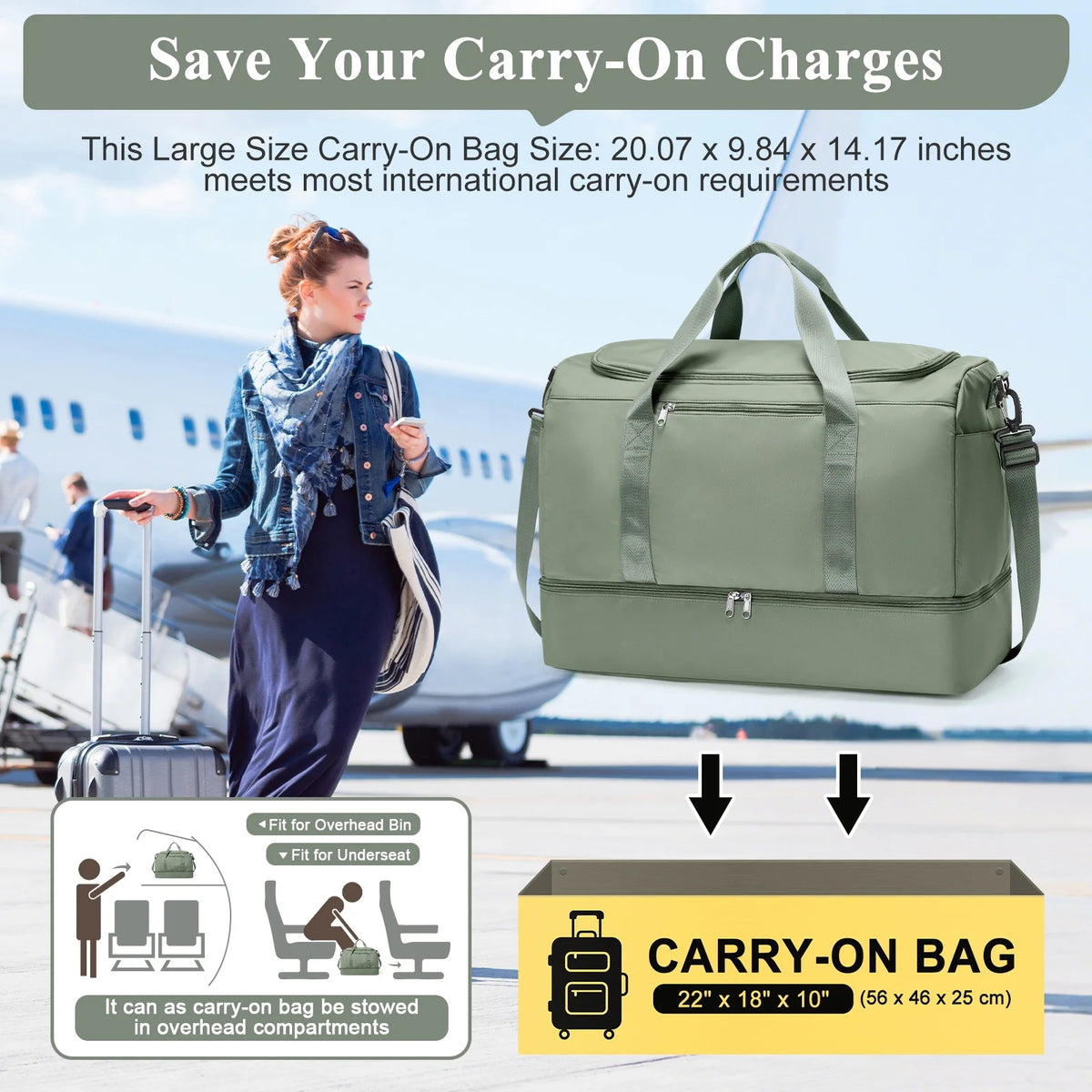 Large Weekender Duffel Bag with Shoe Compartment, 50 x 36 x 25 cm - image 6