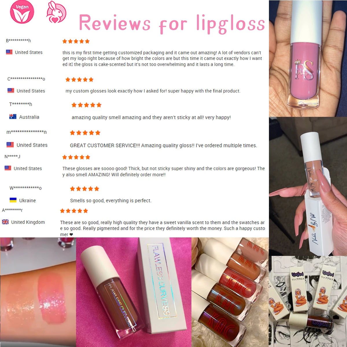 Non-Sticky Vegan Moisturizing Lip Gloss, Waterproof, 46 Shades - image 5