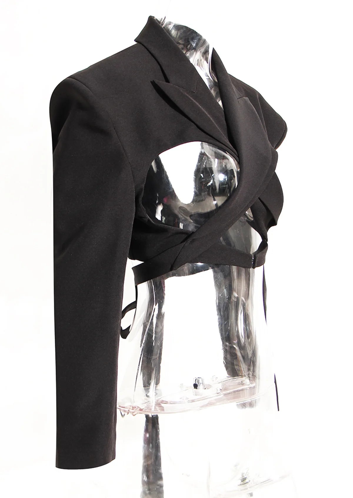 Unique Fashion Sexy Long Sleeve Irregular Hollow Out Tie Up Short Crop Jacket Blazer Suit