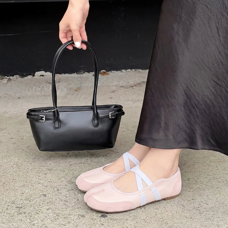 Split-Toe Tabi Mary Jane Flats with Cross Straps and 3 cm Inner Lift - image 5