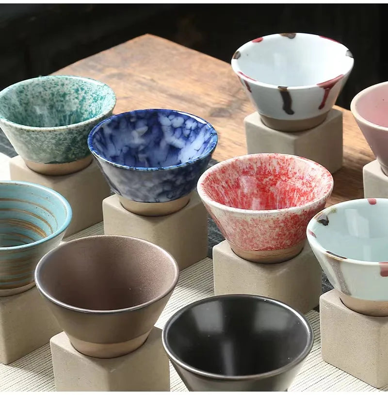 80 ml Retro Stoneware Espresso Cup with Base, Japandi Glaze - image 2