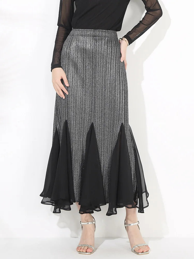 Bettergirl Summer New Pleated Fishtail Sand Skirt Mesh Ankle Drape Pleated Skirt High