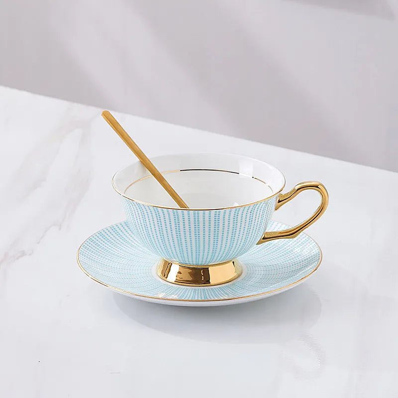 Nordic Striped Bone China Cup and Saucer Set with Golden Spoon - image 7