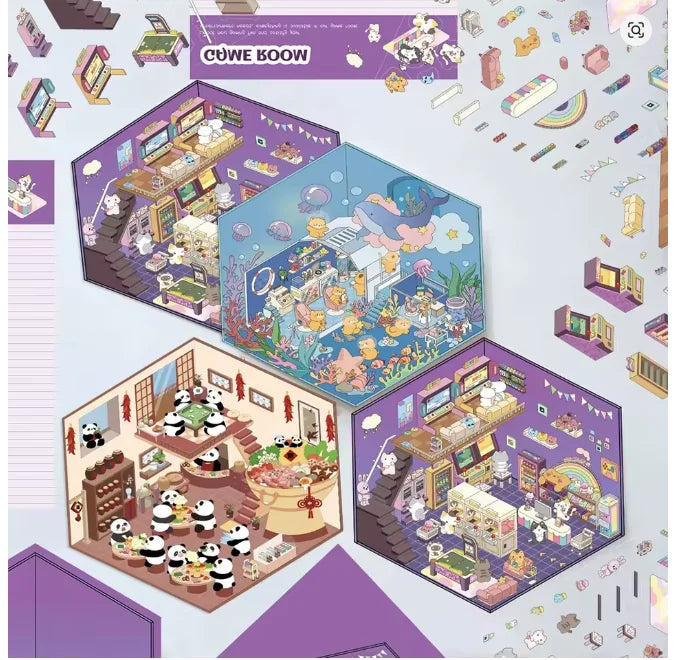 Cute Funny Cartoon 3D Scene Simulation Aesthetic Toy Stickers Animal Cat Magic Decals