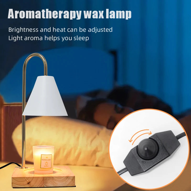 Luxury Dimmable Wood Base Electric Candle Warmer Lamp for Bedroom Study Home Decor