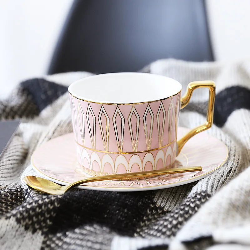 Gold Rim European Ceramic Coffee Cup and Saucer, 200 ml, Gift Box - image 2