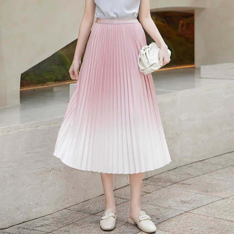 Chiffon A-Line Skirt with Accordion-Pleated Hem, Midi Length