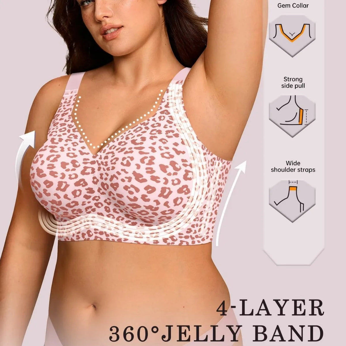 Seamless Wire-Free Jelly Bra with Wide Straps, Plus Sizes S–5XL