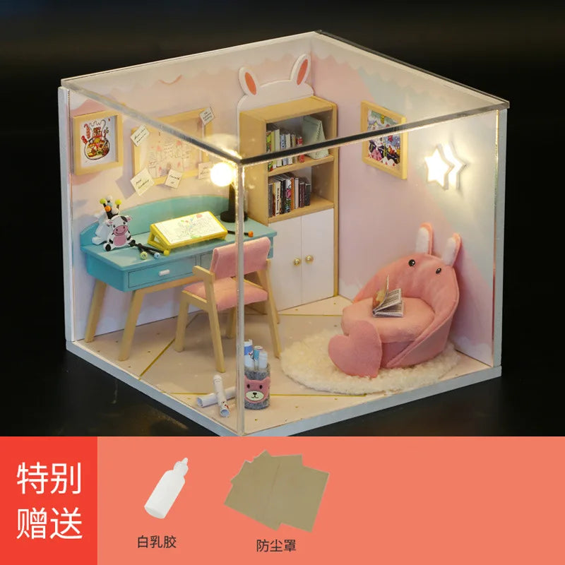 DIY Wooden Miniature Room Scene Kit with Furniture, 8 Designs