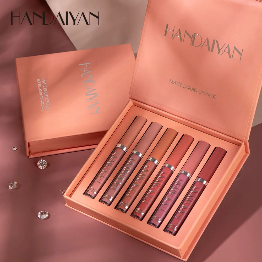 Matte Lip Glaze Set, 6 Shades, Beeswax Gel Tint, Non-Stick Cup - image 2
