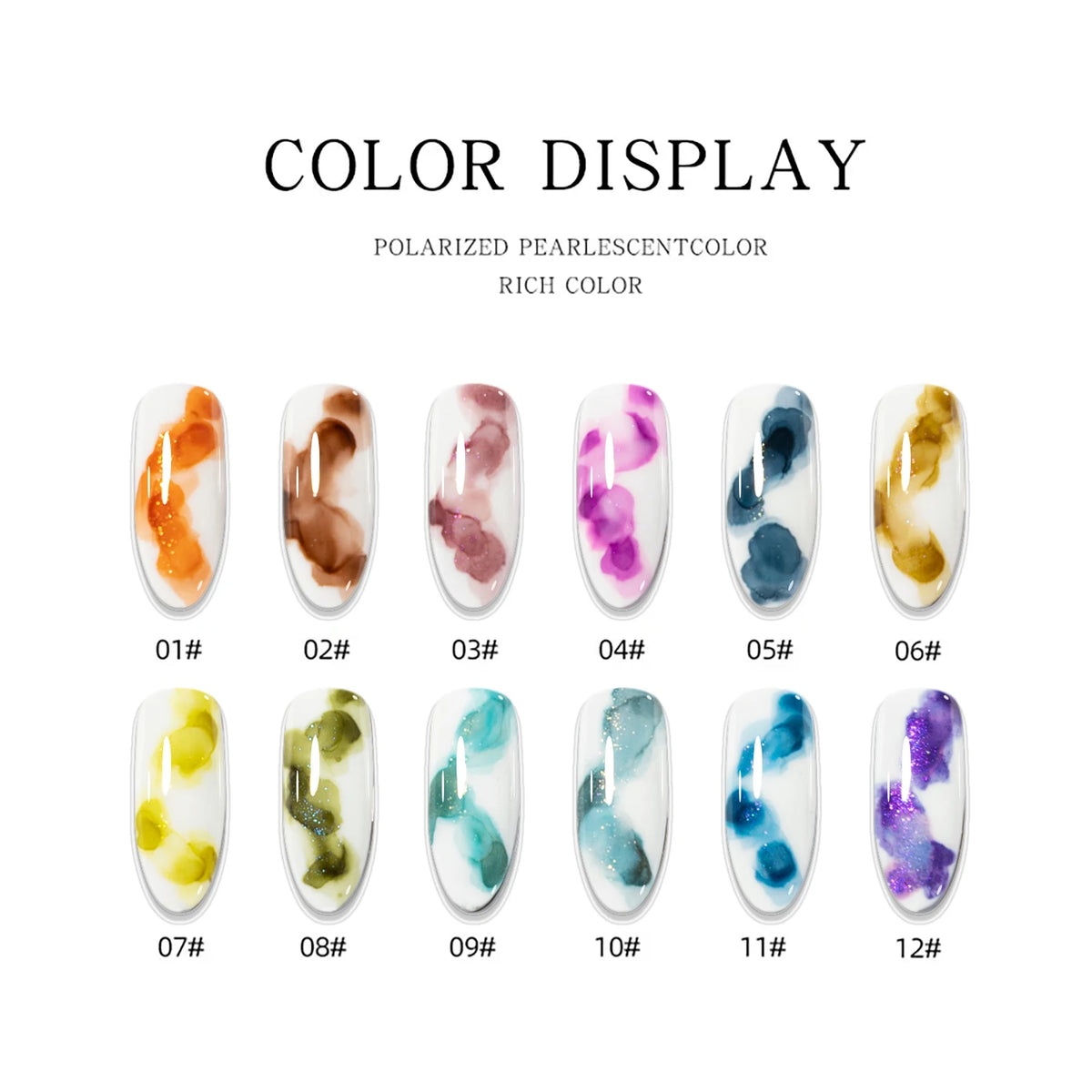 12 Rich Colors Pearlescent Marble Ink Gel Polish Creative Painting Water Blooming Gel