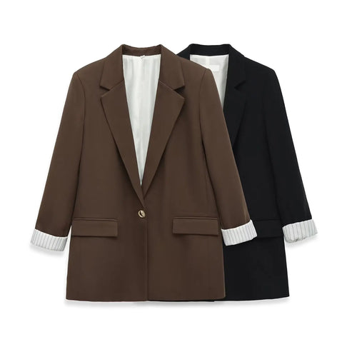 Pb&za Women New Fashion Single Button Cropped Blazer Coat Vintage Long Sleeve Female