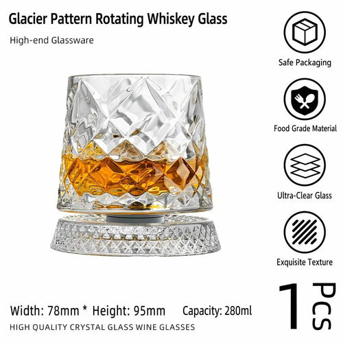 Melon-Shaped Crystal Whiskey Glass on Spinning Base, Gift Packaged