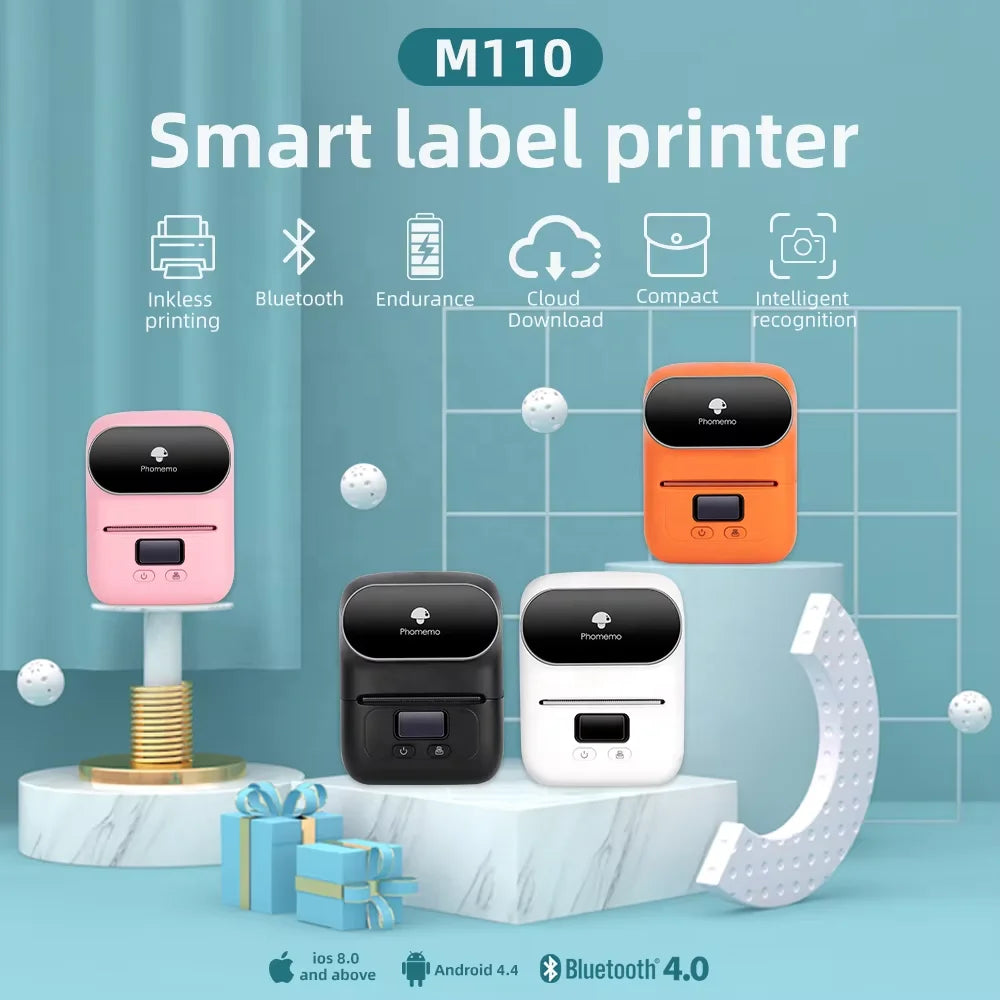 Phomemo M110 Mini Portable Thermal Printer Barcode Label Maker Printer for Small Business